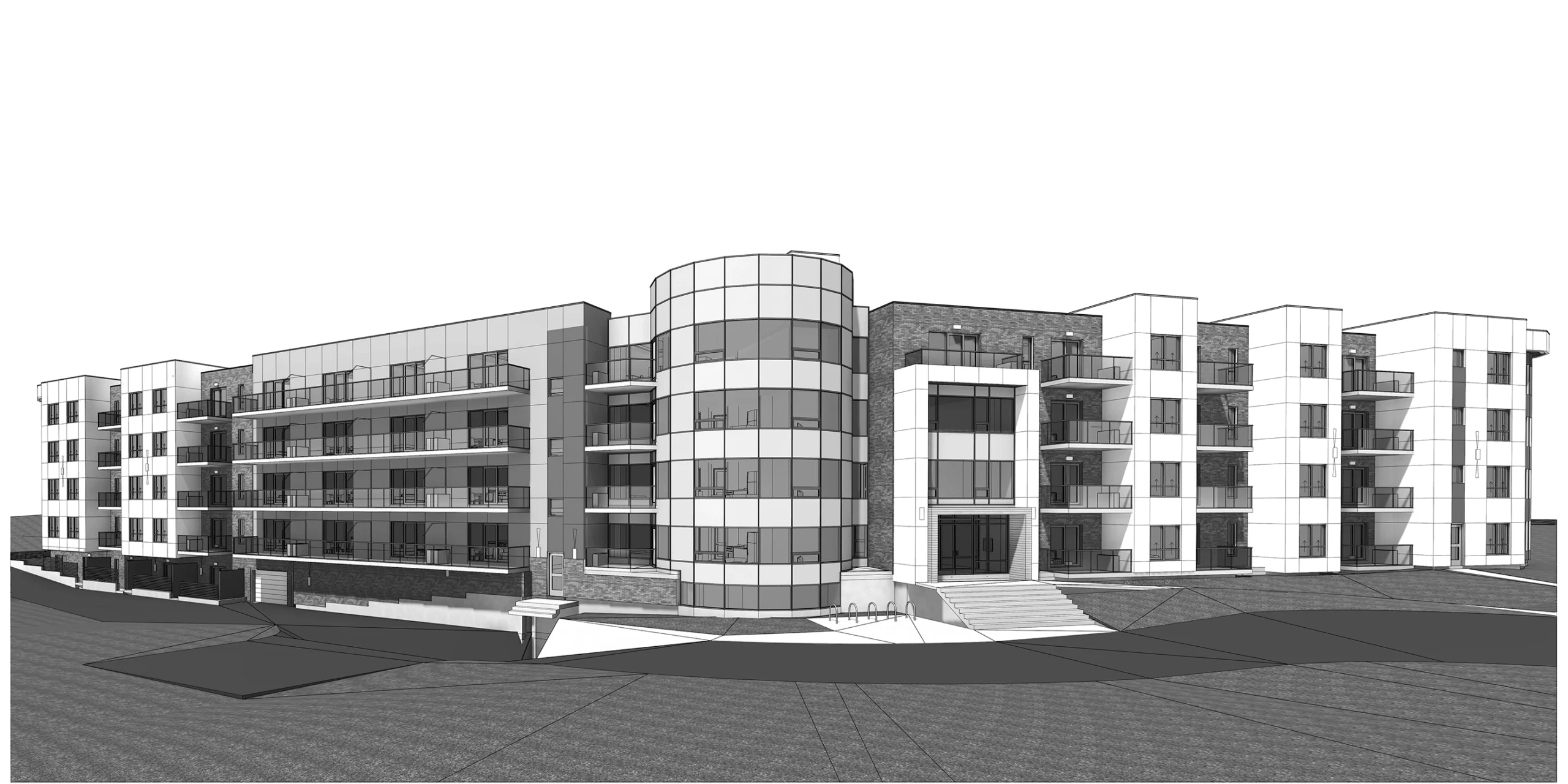 Aqua Luna Apartments building exterior overlooking the Bedford Basin